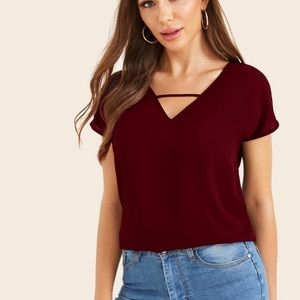 Burgundy v-neck dolman sleeve top